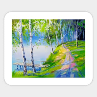 Birches by the river Sticker